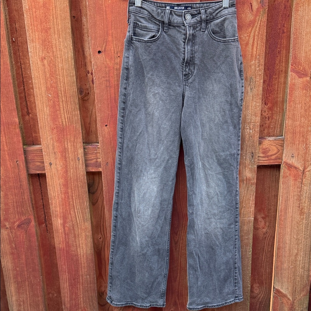 Hollister Ultra High Rise Wide Leg Faded Grey Denim Jeans Size 24